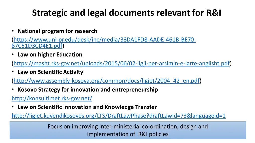 strategic and legal documents relevant for r i