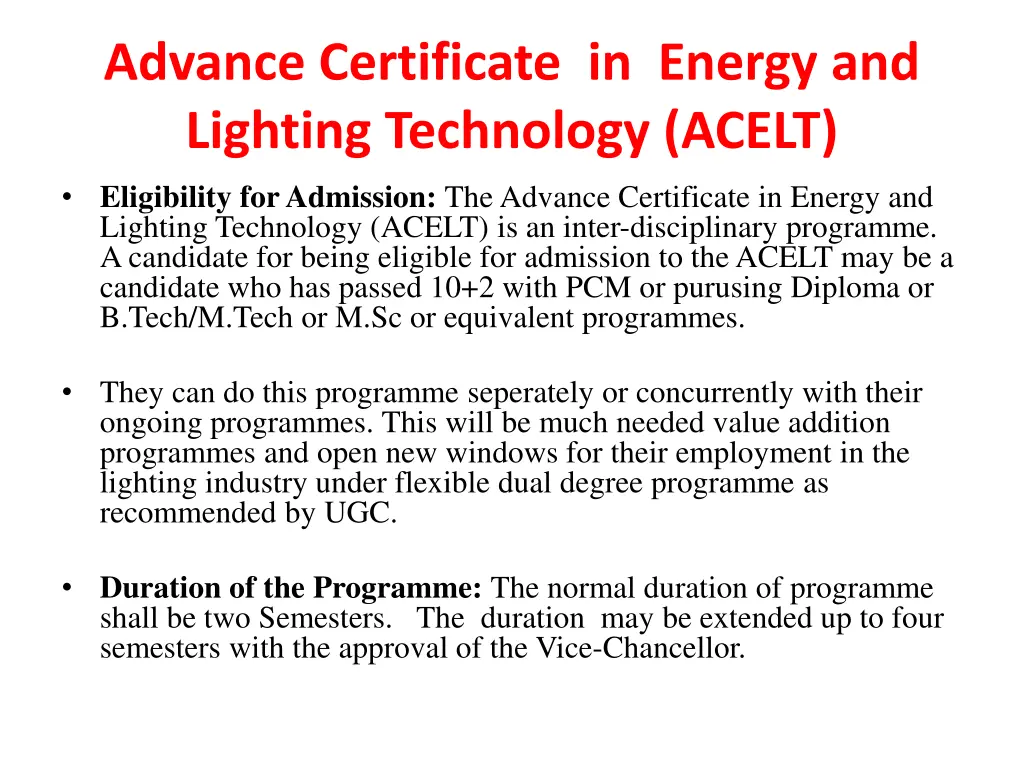 advance certificate in energy and lighting