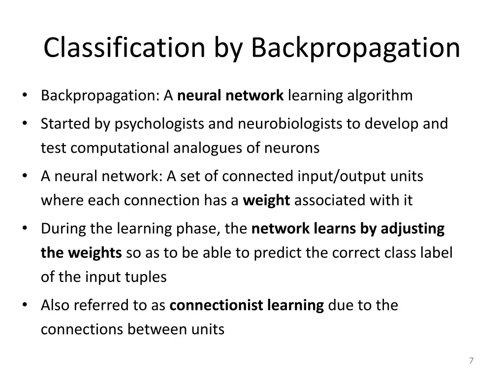 classification by backpropagation