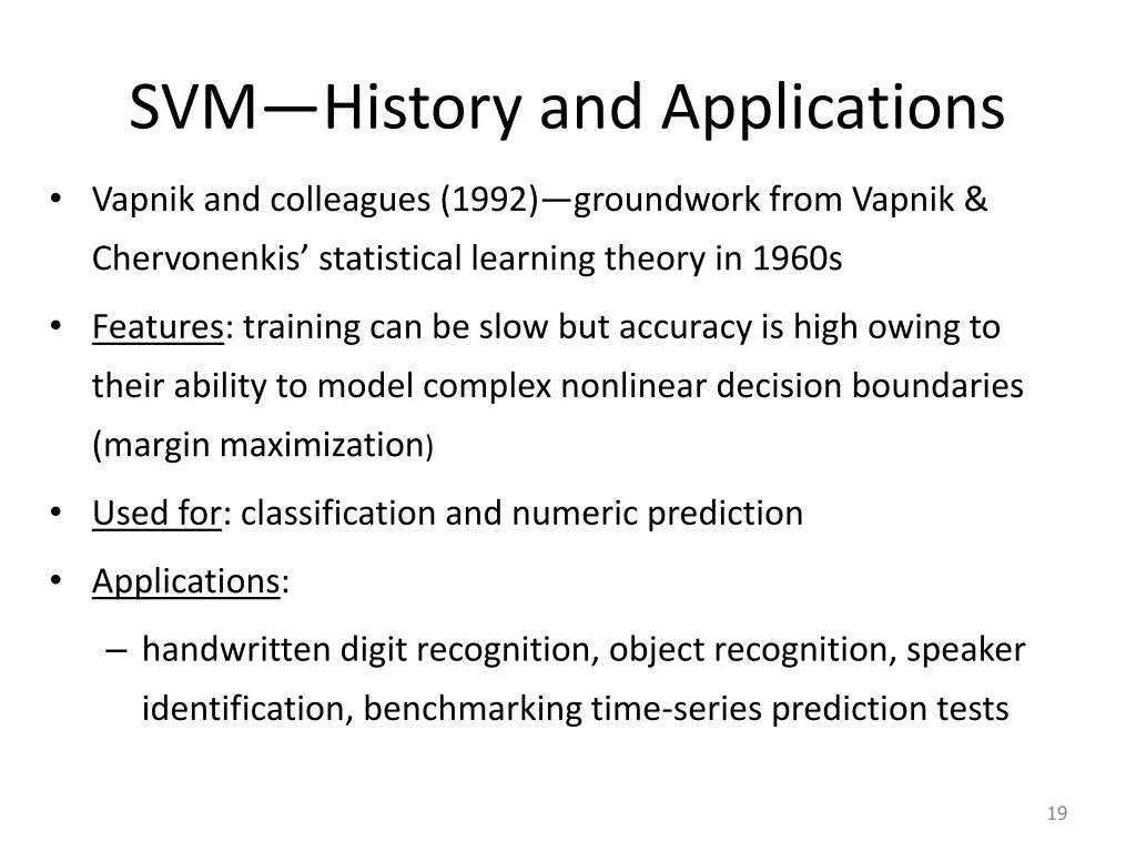 svm history and applications