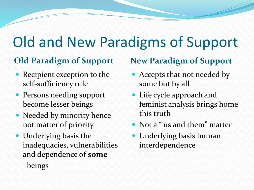 old and new paradigms of support