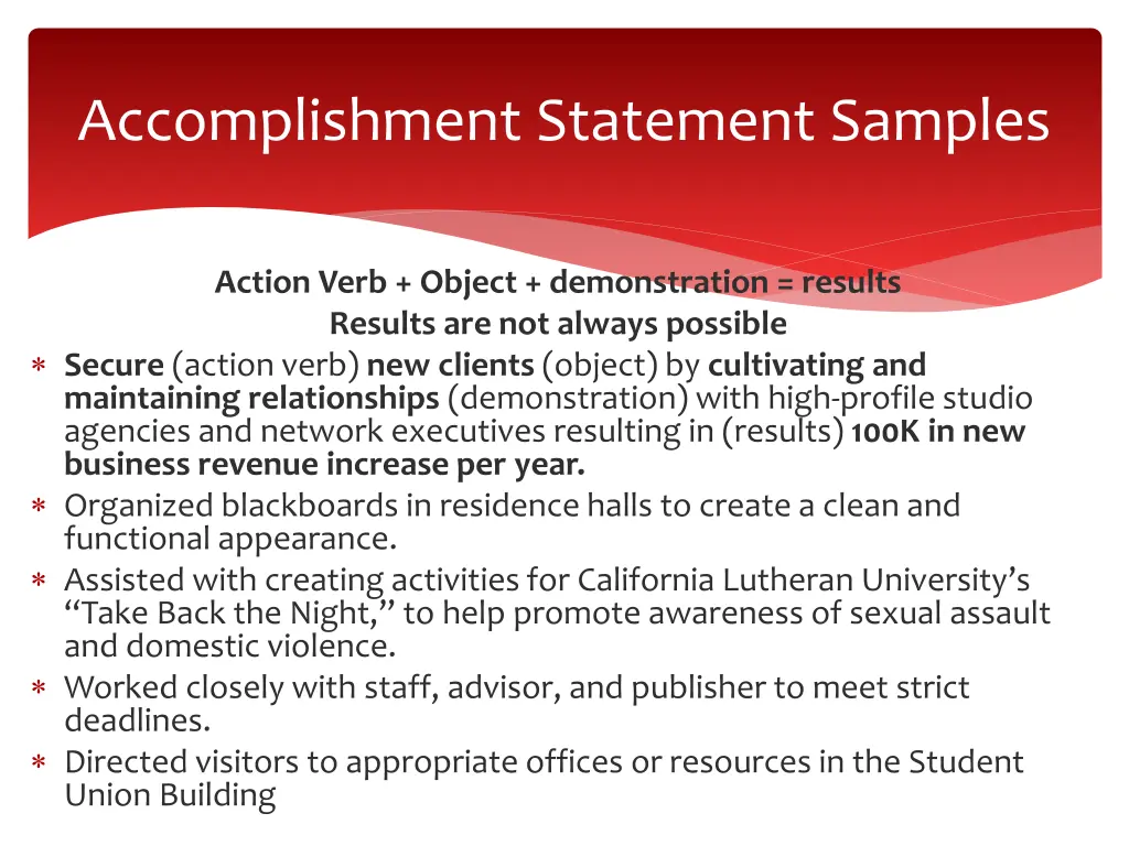 accomplishment statement samples