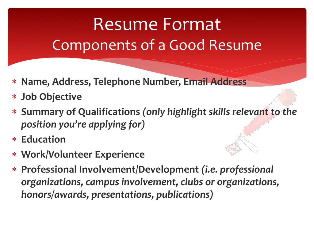 resume format components of a good resume