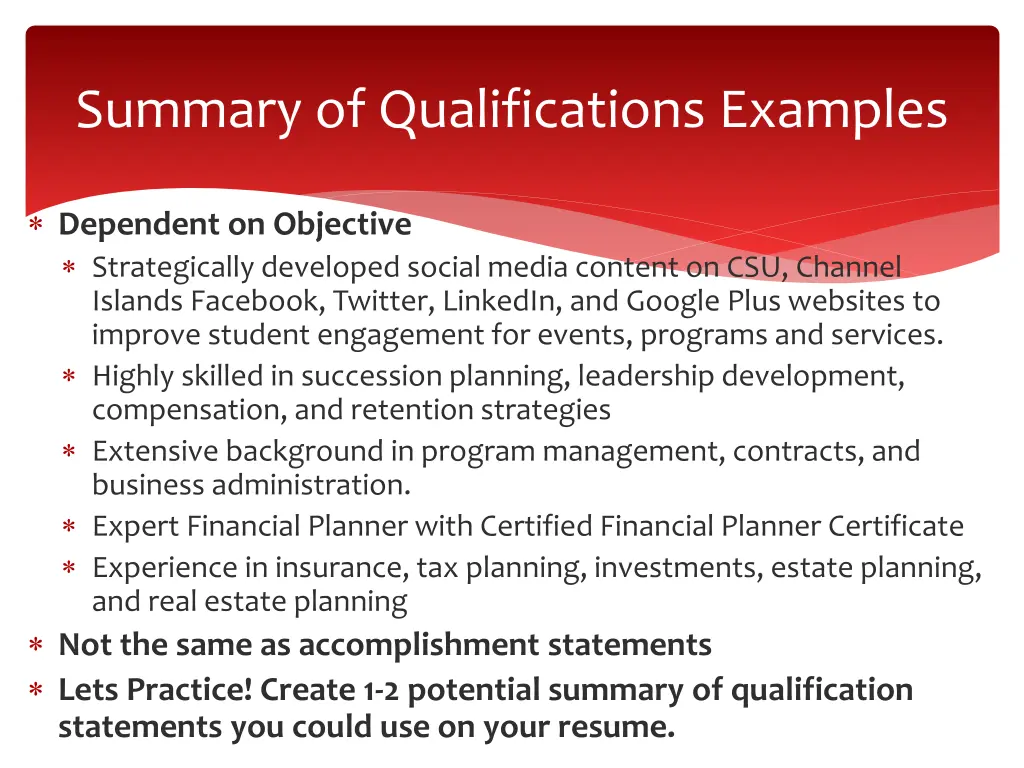 summary of qualifications examples