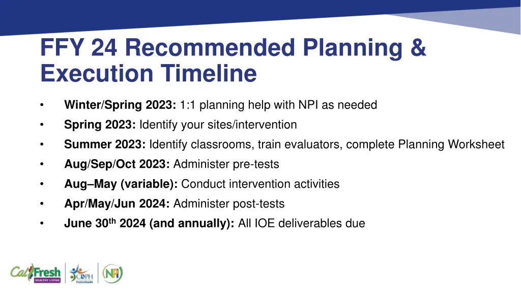 ffy 24 recommended planning execution timeline