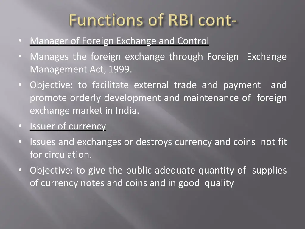 manager of foreign exchange and control manages