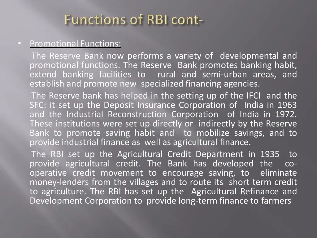 promotional functions the reserve bank