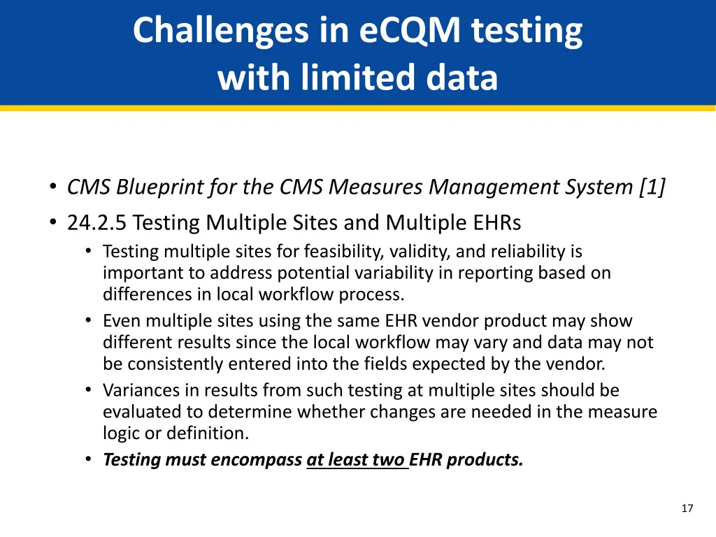 challenges in ecqm testing with limited data 1