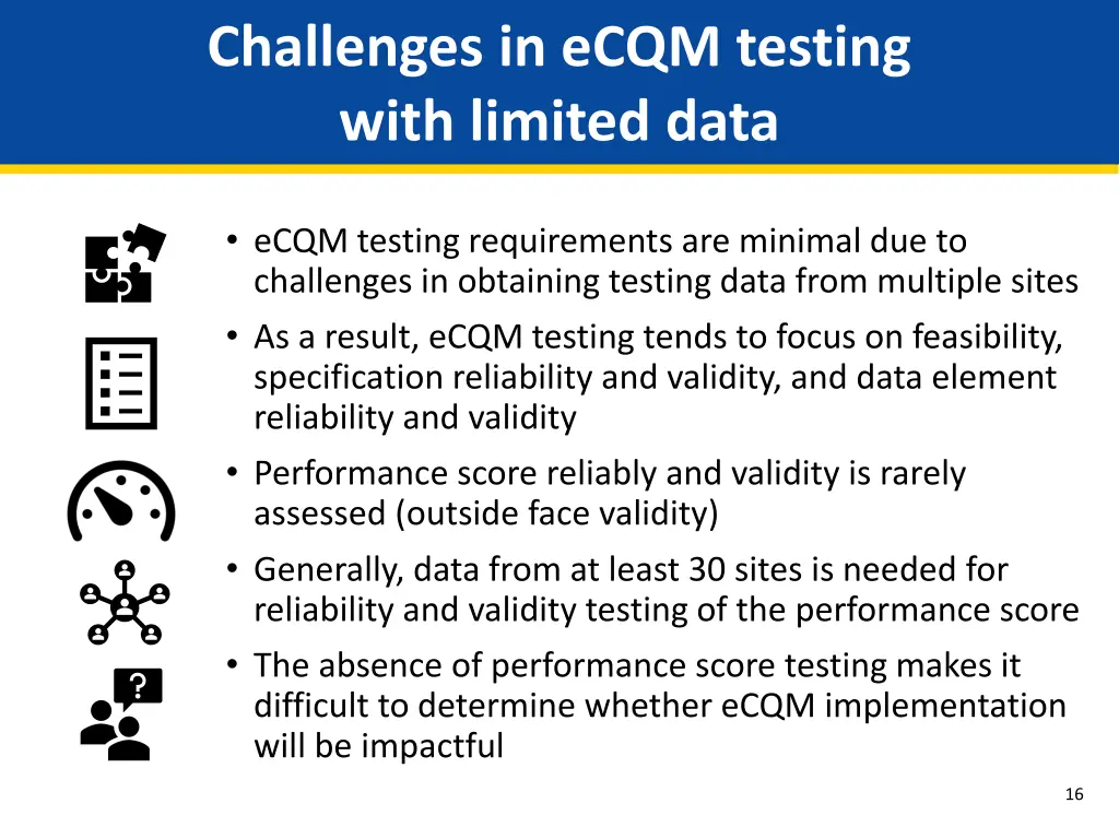 challenges in ecqm testing with limited data