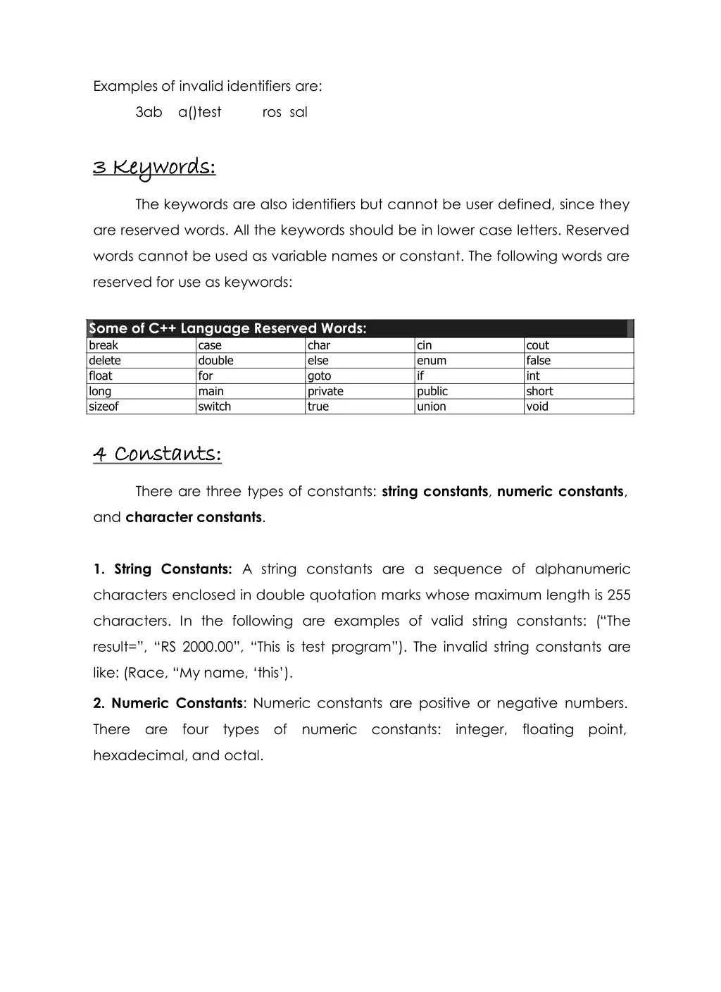 examples of invalid identifiers are