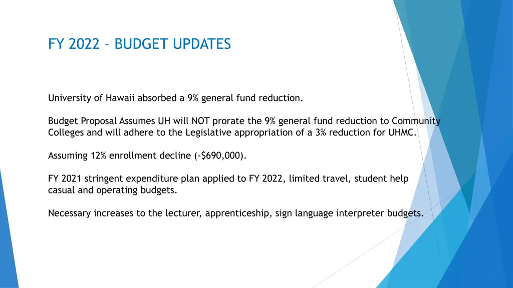 fy 2022 budget updates
