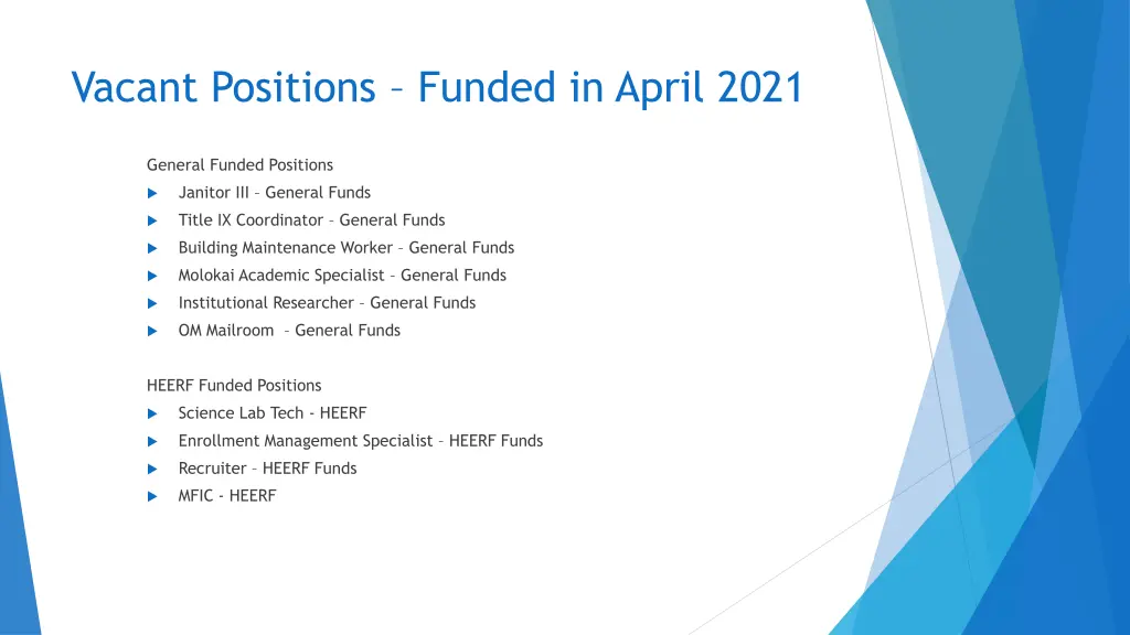 vacant positions funded in april 2021
