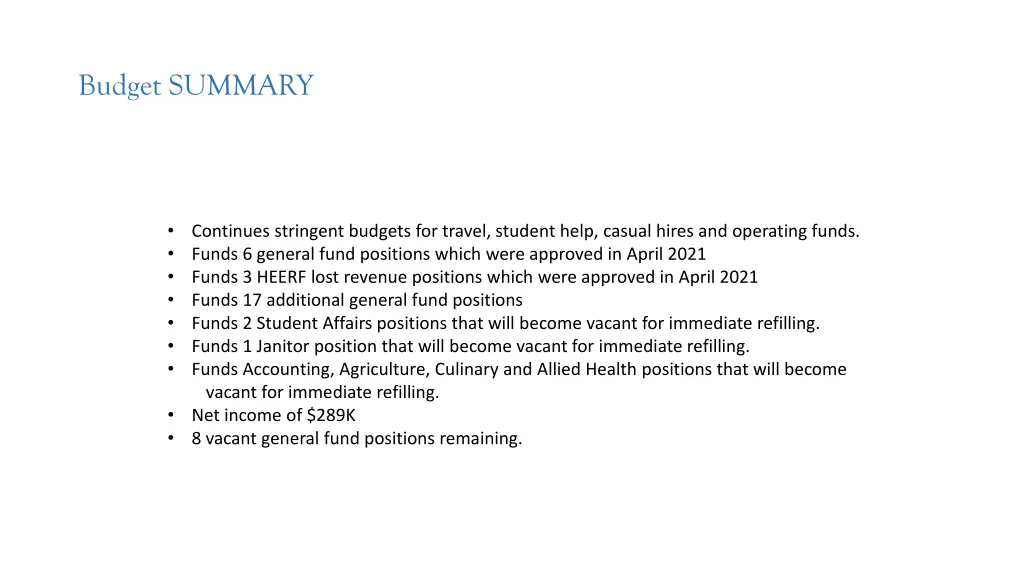 budget summary