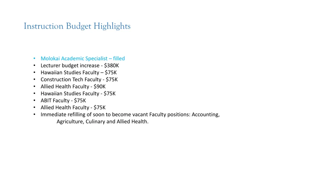 instruction budget highlights