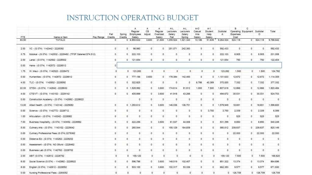 instruction operating budget