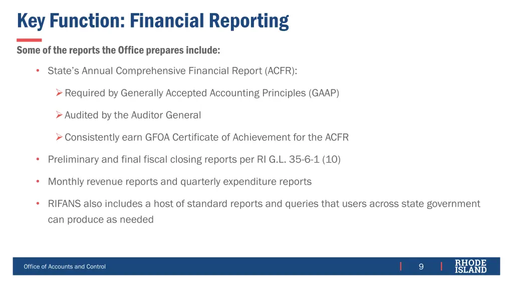 key function financial reporting