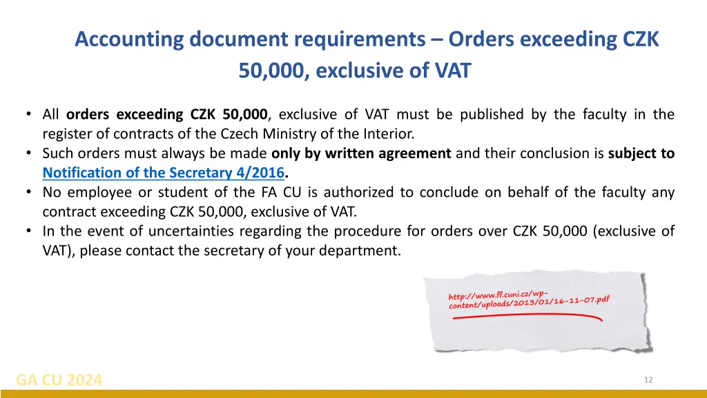 accounting document requirements orders exceeding