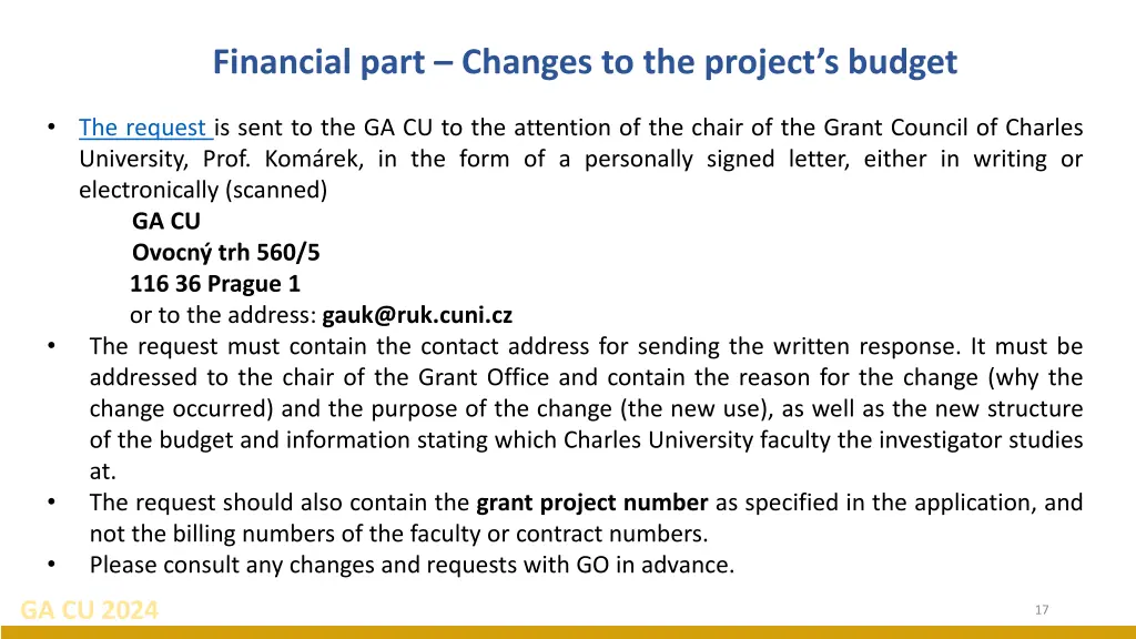 financial part changes to the project s budget 1