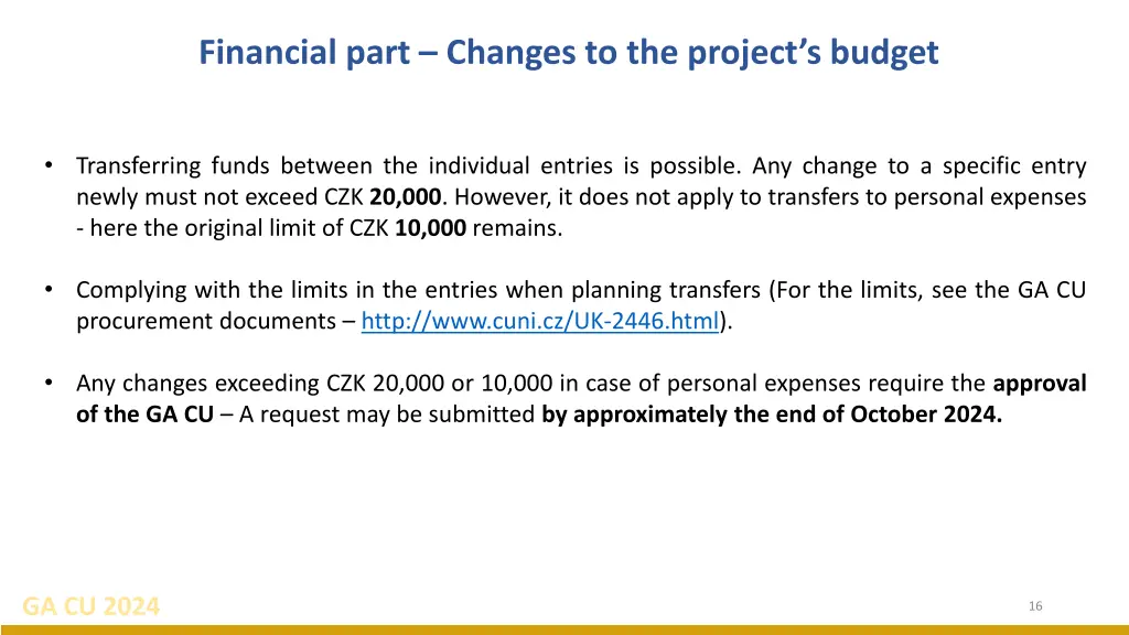 financial part changes to the project s budget