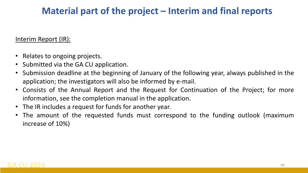 material part of the project interim and final