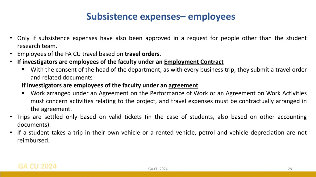 subsistence expenses employees