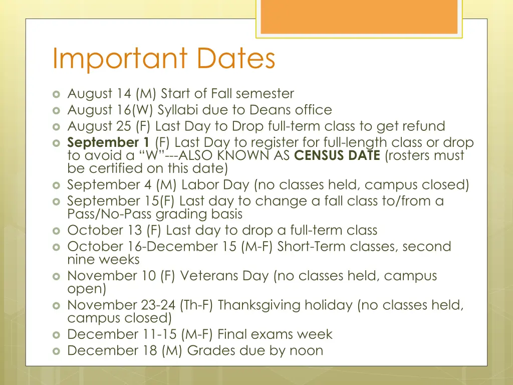 important dates