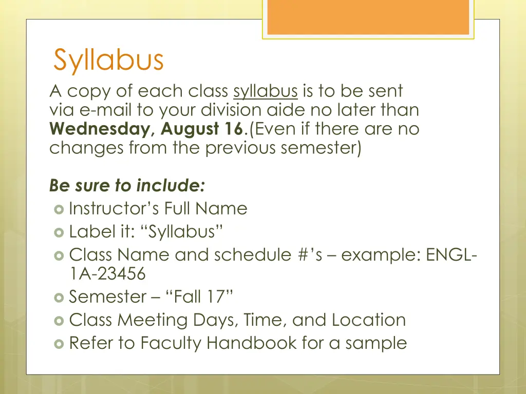 syllabus a copy of each class syllabus