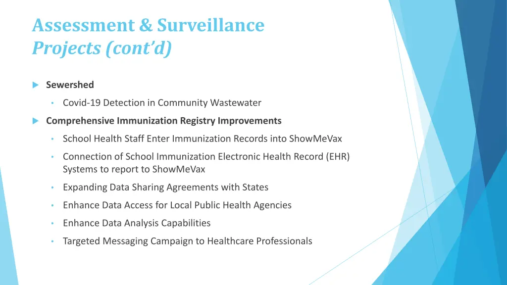 assessment surveillance projects cont d