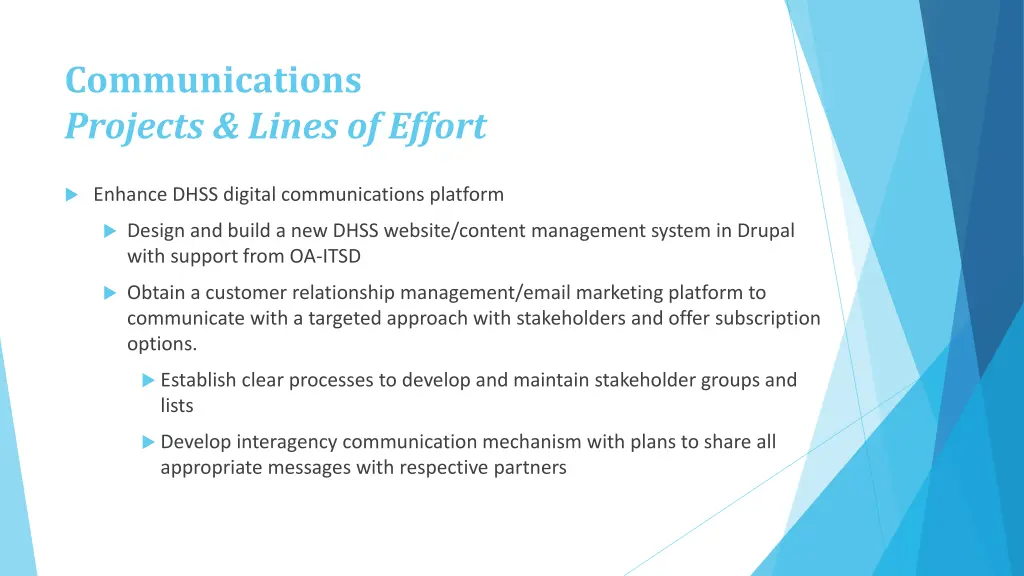 communications projects lines of effort