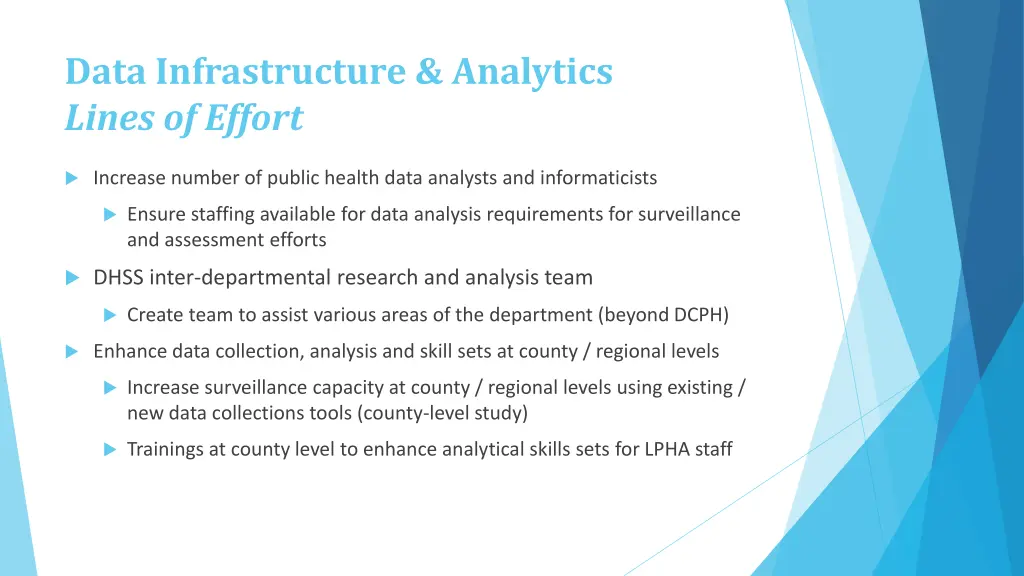 data infrastructure analytics lines of effort