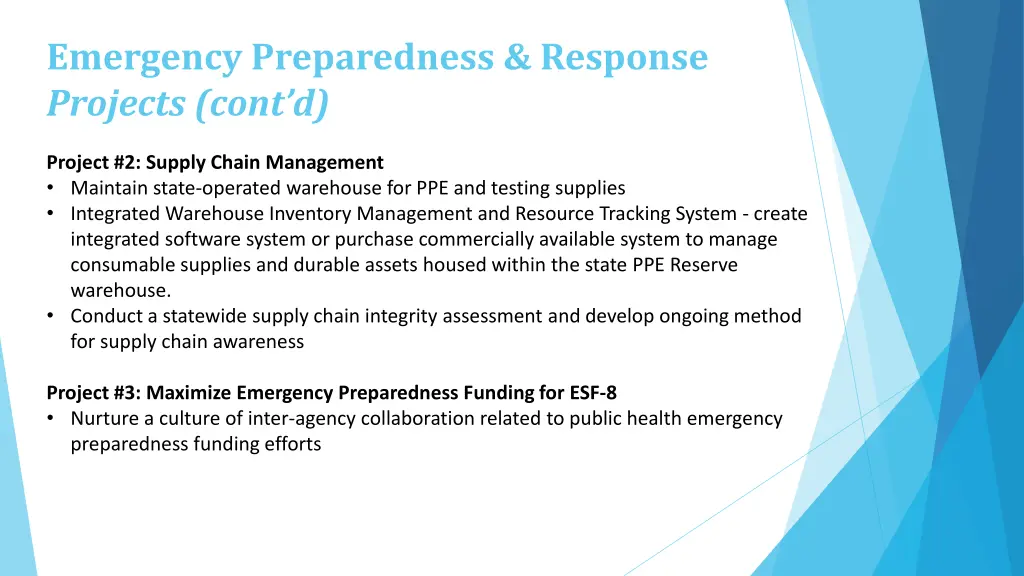 emergency preparedness response projects cont d