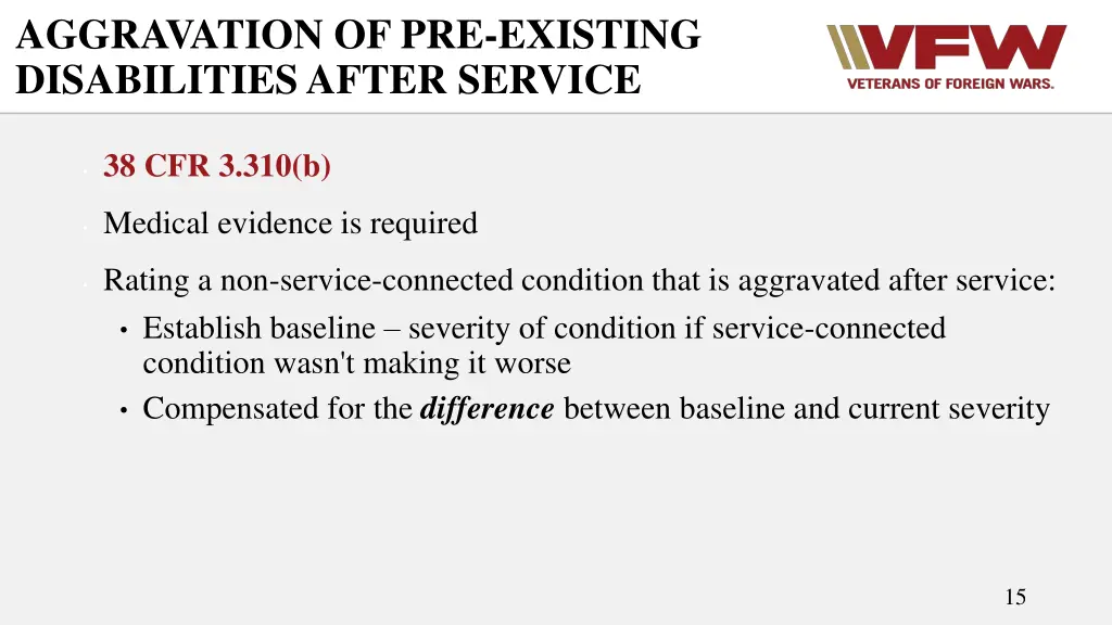 aggravation of pre existing disabilities after 1