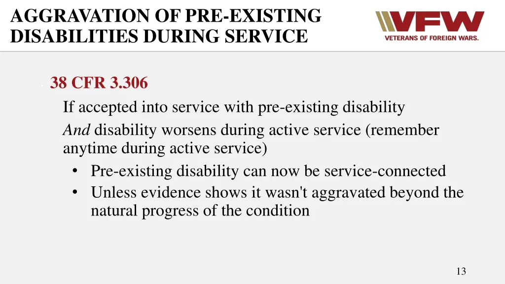 aggravation of pre existing disabilities during