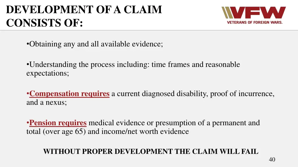 development of a claim consists of