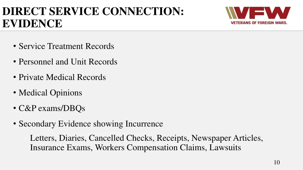 direct service connection evidence