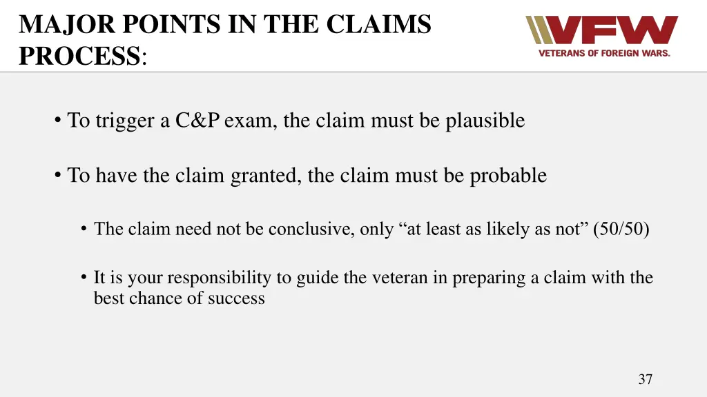 major points in the claims process