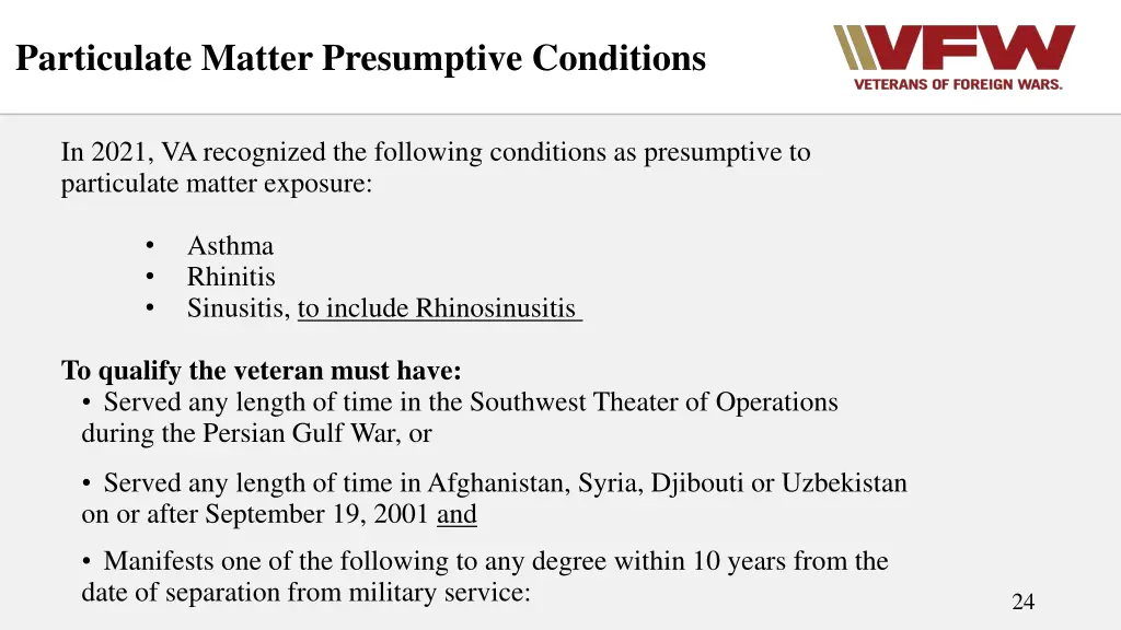 particulate matter presumptive conditions