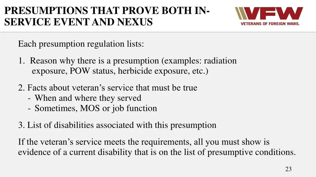 presumptions that prove both in service event