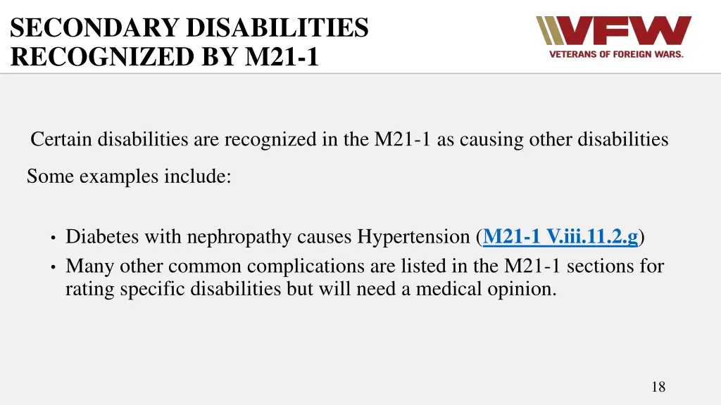 secondary disabilities recognized by m21 1
