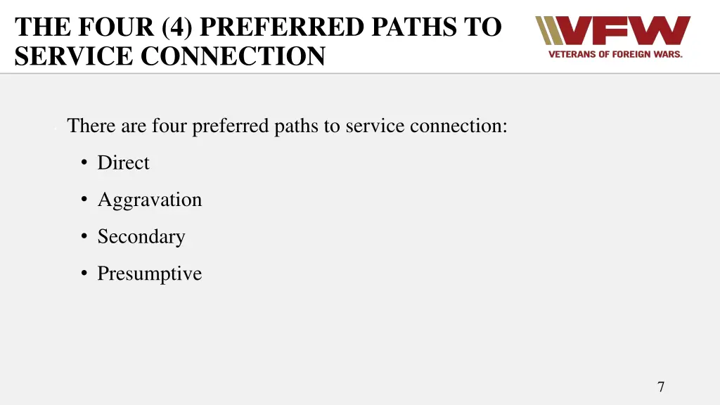 the four 4 preferred paths to service connection