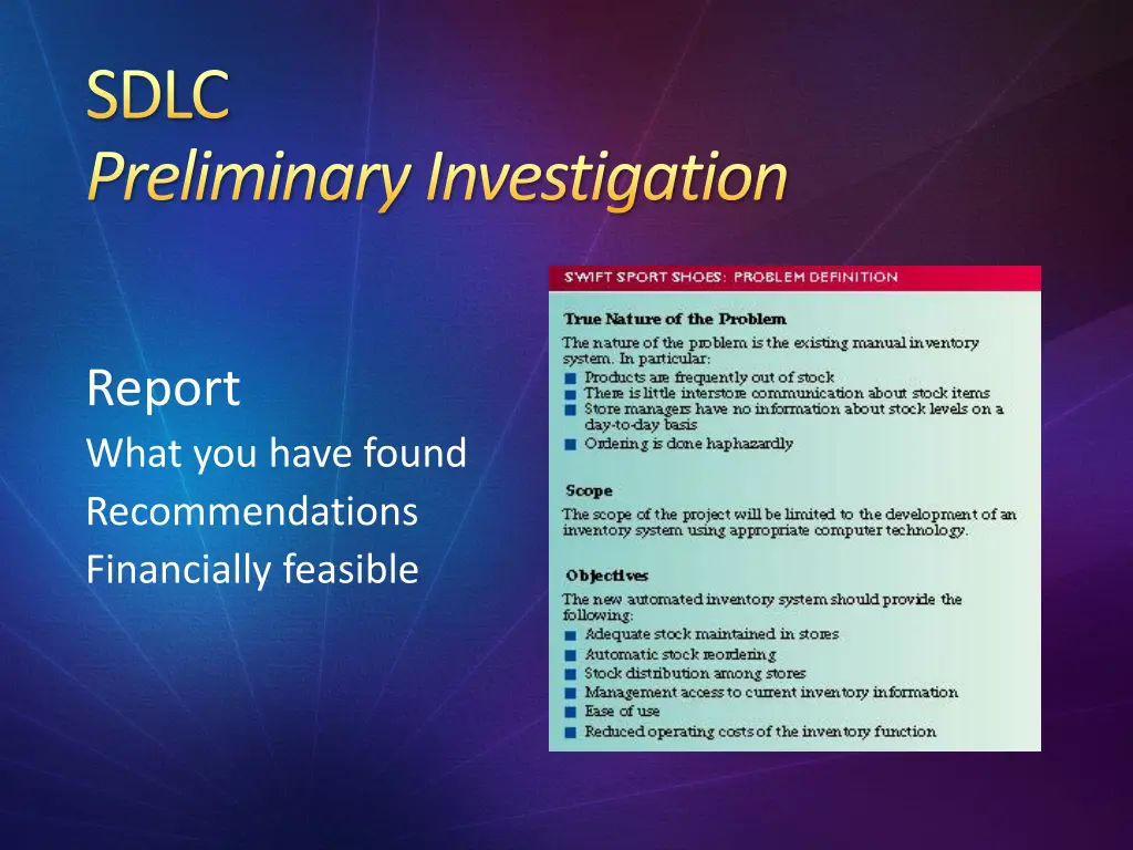 sdlc preliminary investigation 2
