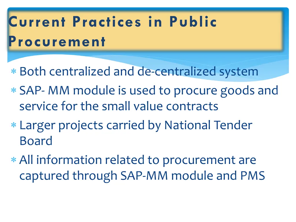 current practices in public procurement