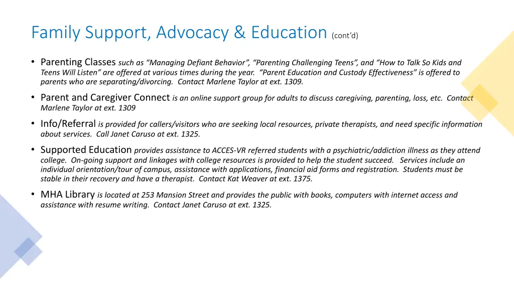 family support advocacy education cont d