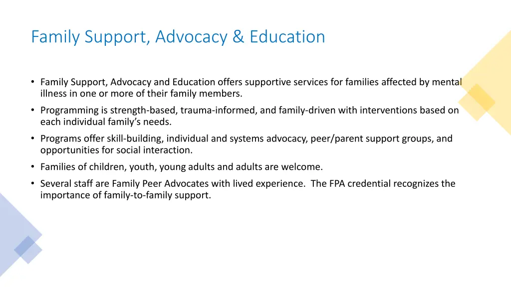 family support advocacy education