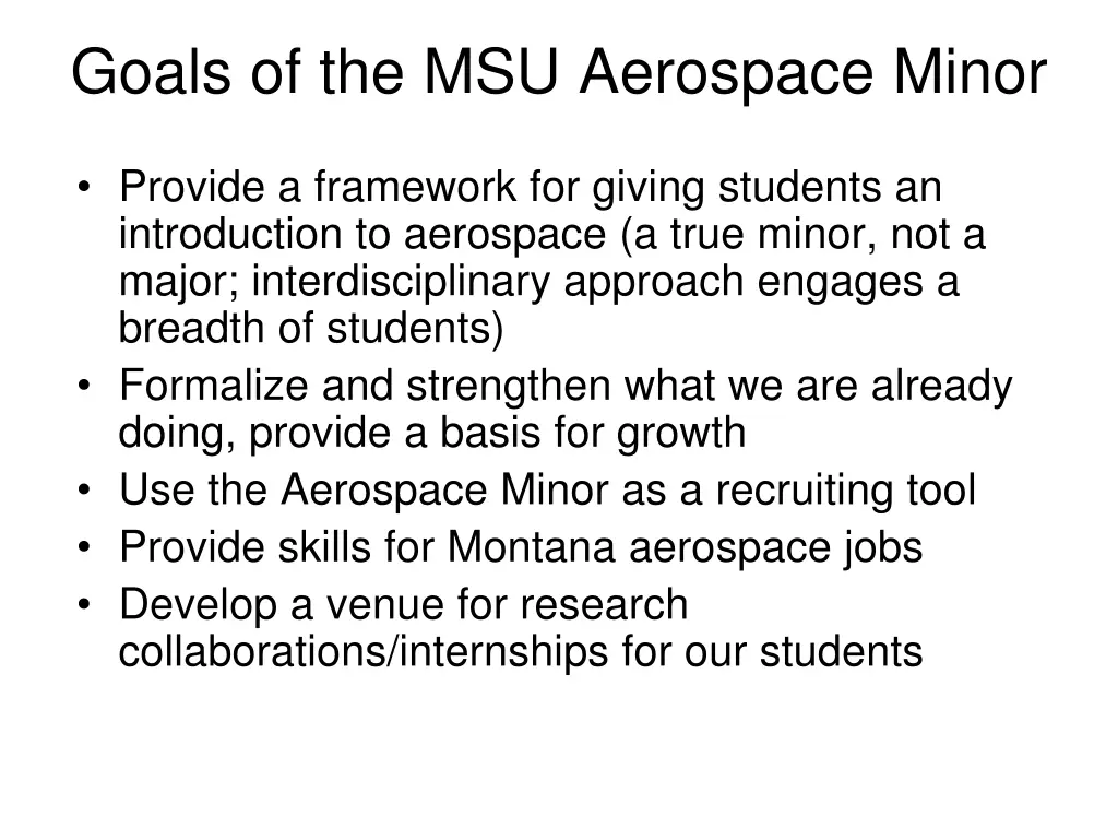 goals of the msu aerospace minor