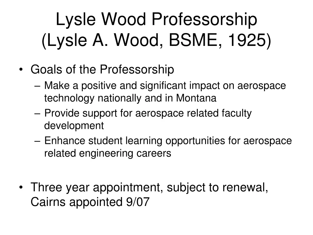 lysle wood professorship lysle a wood bsme 1925