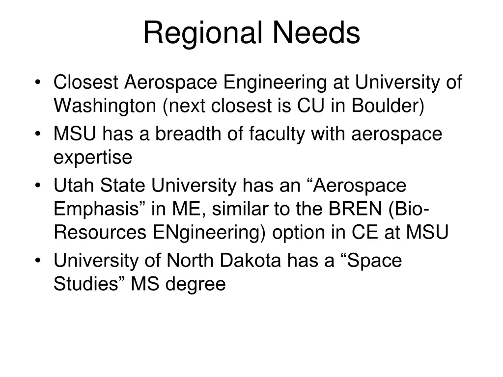 regional needs