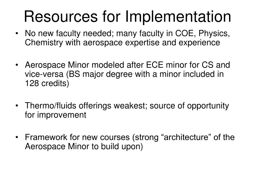 resources for implementation no new faculty
