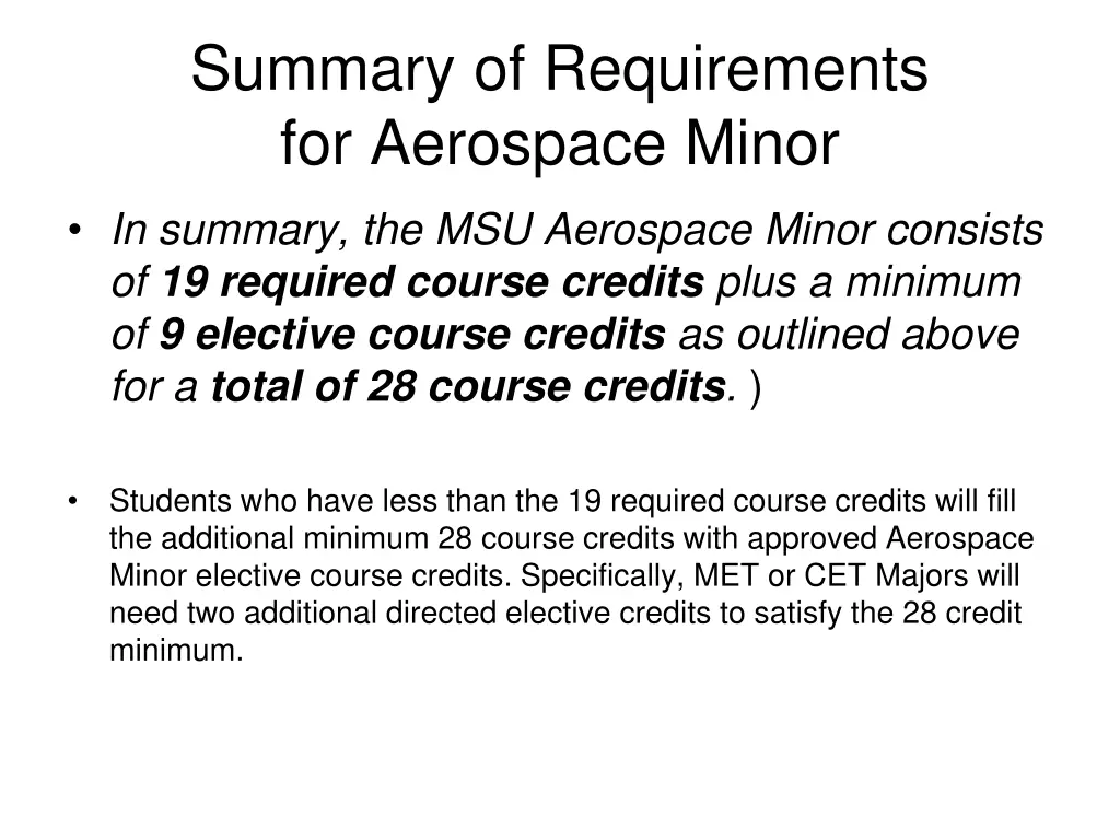 summary of requirements for aerospace minor