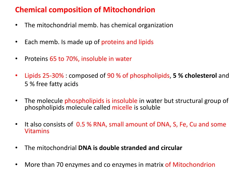 chemical composition of mitochondrion